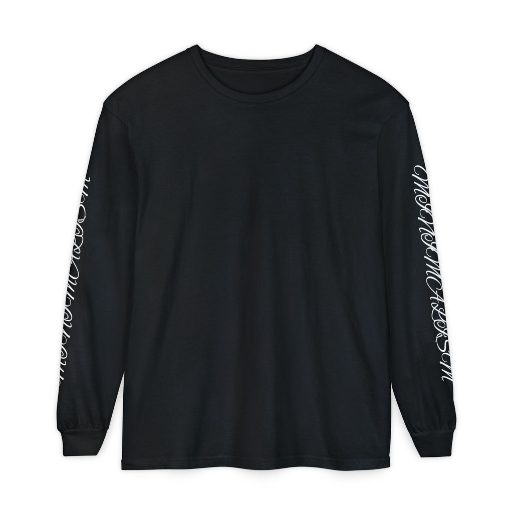 Minimalism Cursive Long Sleeve T-Shirt — Minimal Script Vertical Chest Print