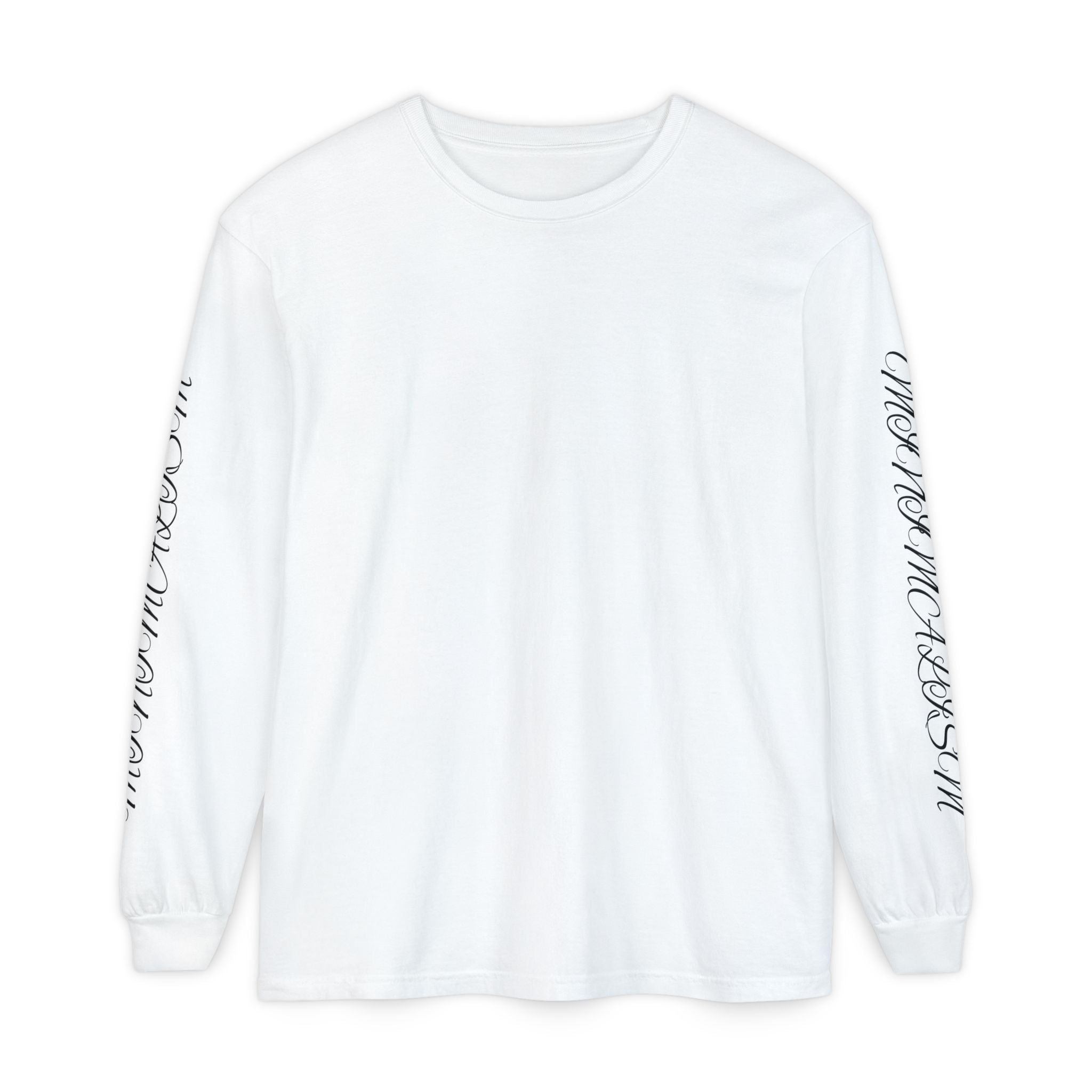 Minimalism Cursive Long Sleeve T-Shirt — Minimal Script Vertical Chest Print